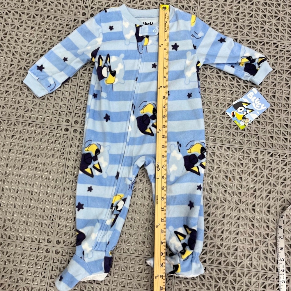 Bluey Footed Pajamas Kids 18M Blue Striped Fleece Zip Up Sleeper NEW - Picture 7 of 9
